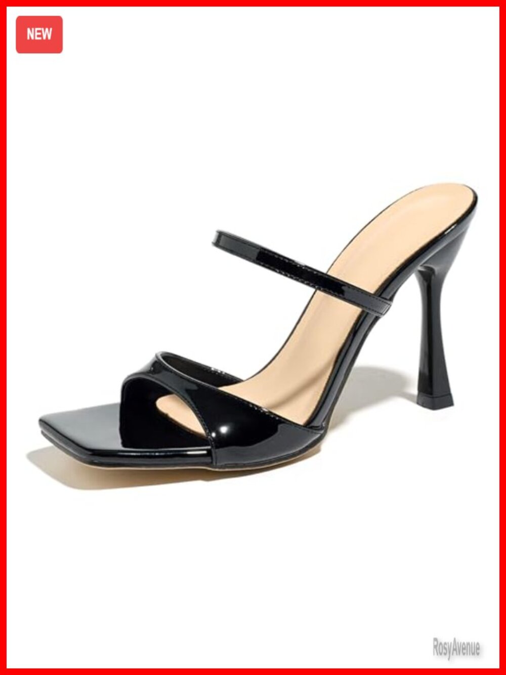 Patent Leather Square Toe Kitten Heel Mules Double Strap Slip-On Dress Sandals